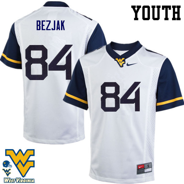 Youth #84 Matt Bezjak West Virginia Mountaineers College Football Jerseys-White - Click Image to Close
